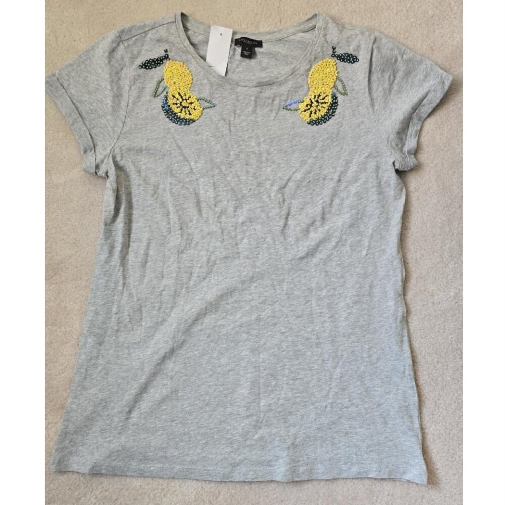 🍋 Ann‎ Taylor Embellished Cotton Tee – Lemon Detail - New🍋